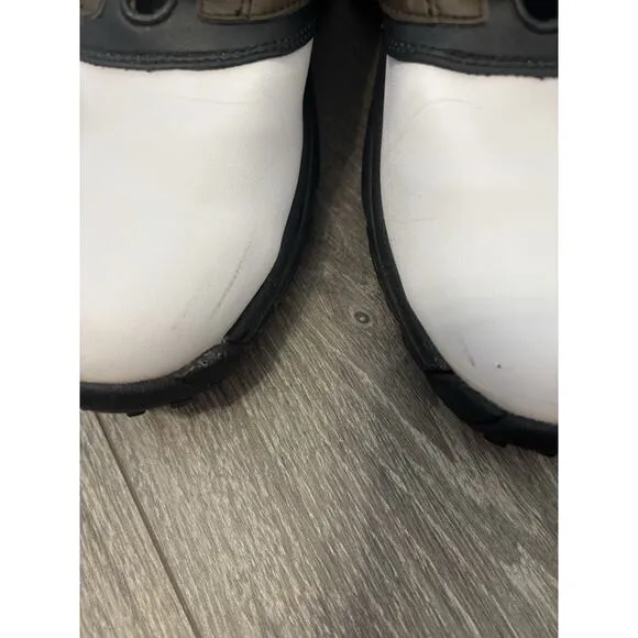FootJoy Men's Golf Oxford Shoes White Brown Black Lace-Up Cleats 11.5M