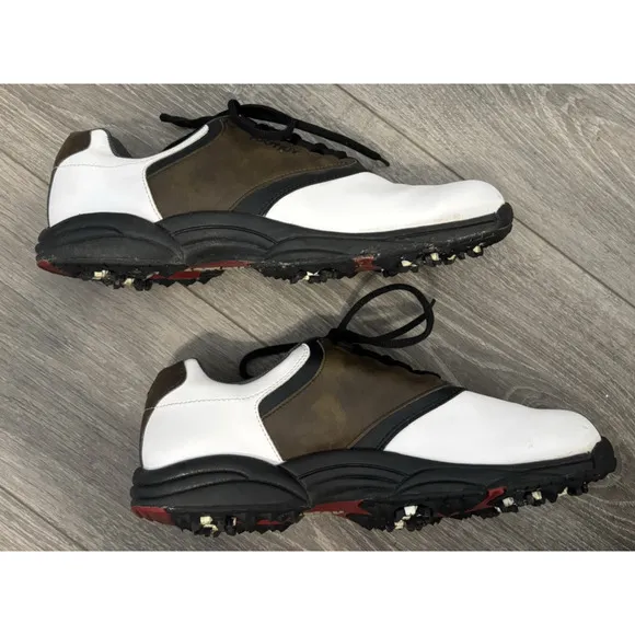FootJoy Men's Golf Oxford Shoes White Brown Black Lace-Up Cleats 11.5M