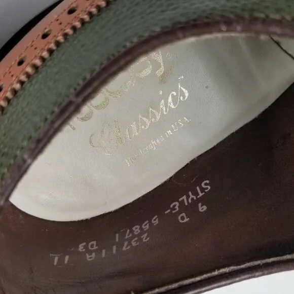 Footjoy  Vintage USA Leather Oxfords Wingtip Brogue Men Shoes Green Saddle   9 D