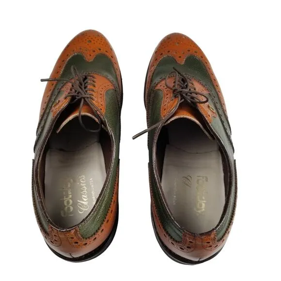Footjoy  Vintage USA Leather Oxfords Wingtip Brogue Men Shoes Green Saddle   9 D