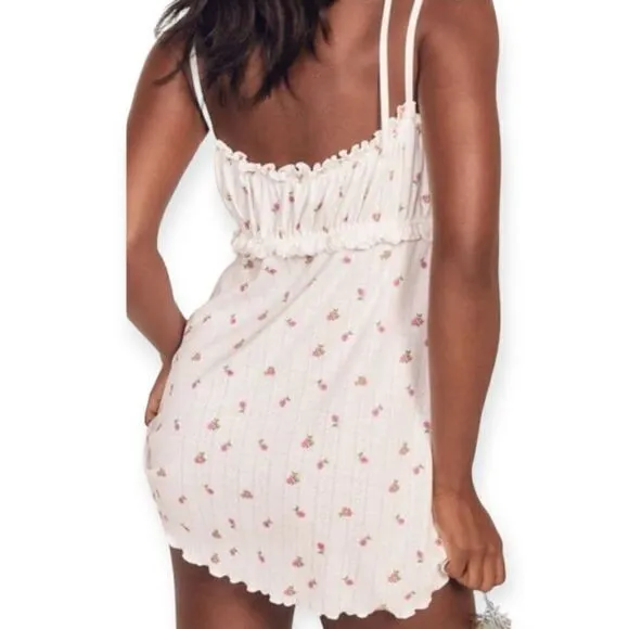 For Love &amp; Lemons Women’s Size M White Pink Floral Blossom Pointelle Slip Dress