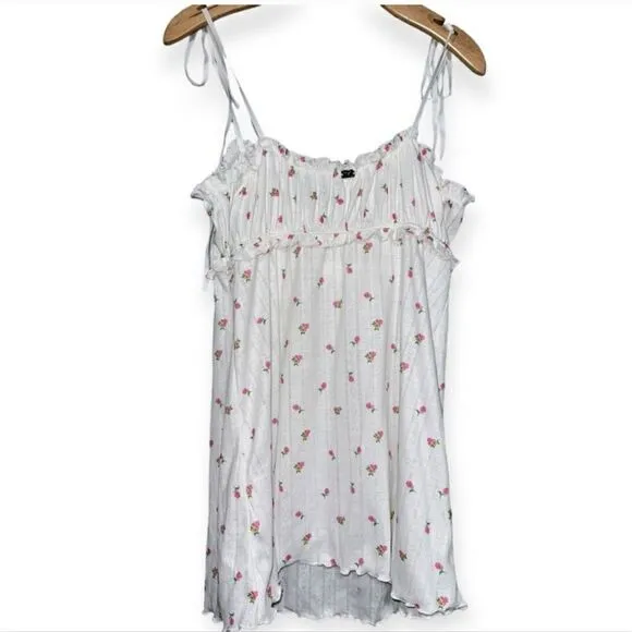For Love &amp; Lemons Women’s Size M White Pink Floral Blossom Pointelle Slip Dress