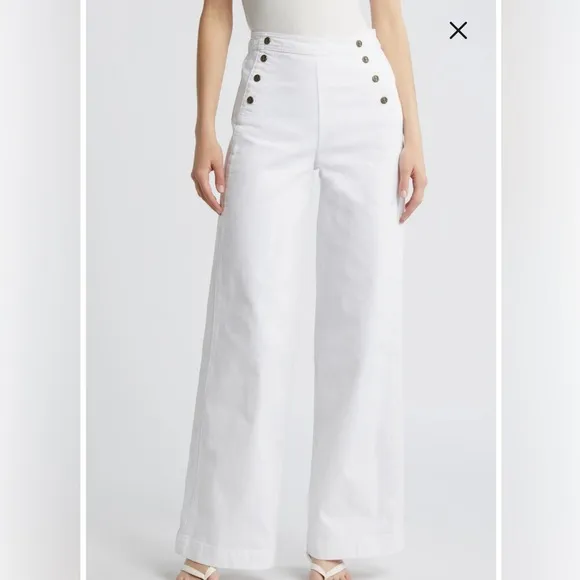 FRAME NWOT Women’s White Sailor embellished high-rise wide-leg jeans. Size 25