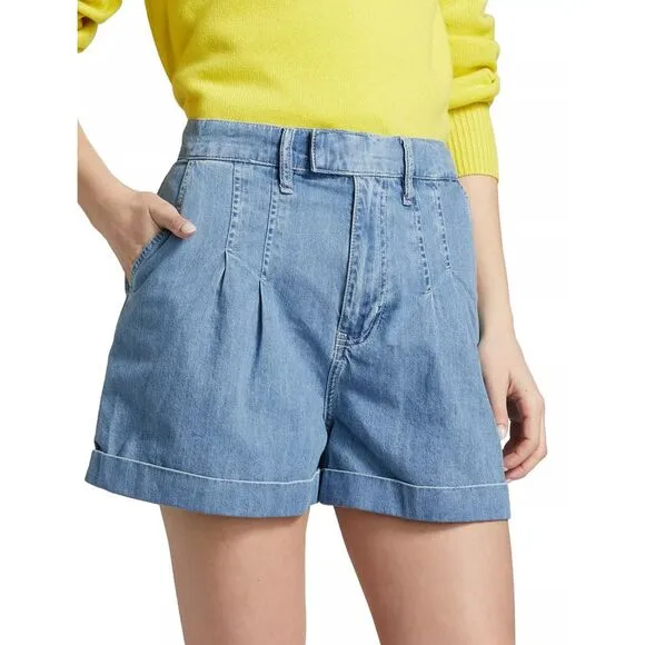 Frame Womens High Rise Pleated Wide Cuff Shorts 8 Rhythm - NWT $238