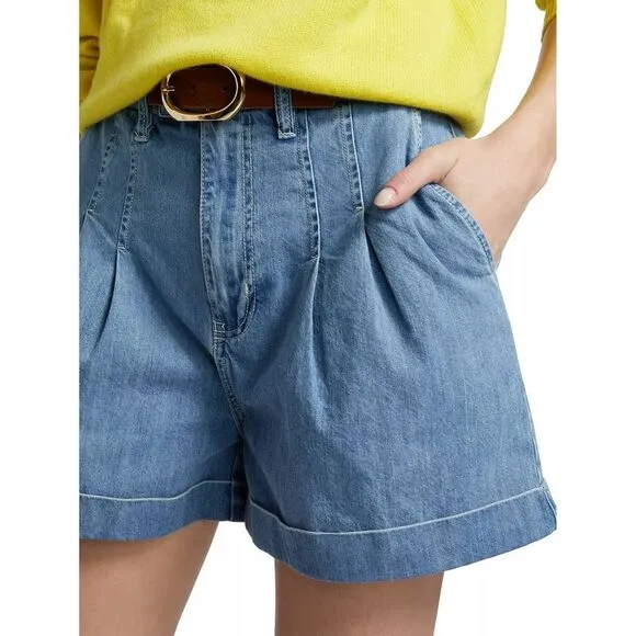 Frame Womens High Rise Pleated Wide Cuff Shorts 8 Rhythm - NWT $238