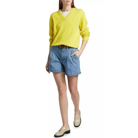 Frame Womens High Rise Pleated Wide Cuff Shorts 8 Rhythm - NWT $238