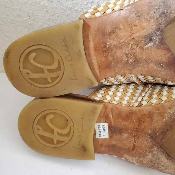 Franco Cuadra Tassel Woven Tan Leather Slip-On Mules Flat Shoes Womens Sz 7.5 US