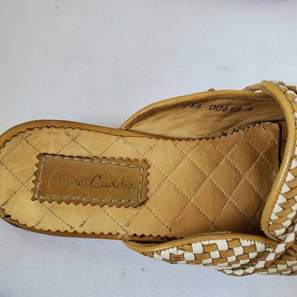 Franco Cuadra Tassel Woven Tan Leather Slip-On Mules Flat Shoes Womens Sz 7.5 US