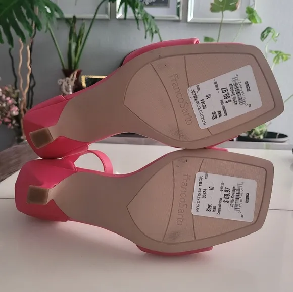 Franco Sarto Bery Open Toe Low Kitten Ankle Strap Heels, Pink, Size 10 M