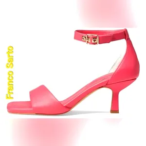 Franco Sarto Bery Open Toe Low Kitten Ankle Strap Heels, Pink, Size 10 M