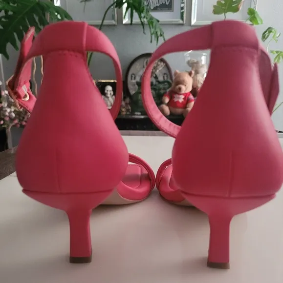 Franco Sarto Bery Open Toe Low Kitten Ankle Strap Heels, Pink, Size 10 M