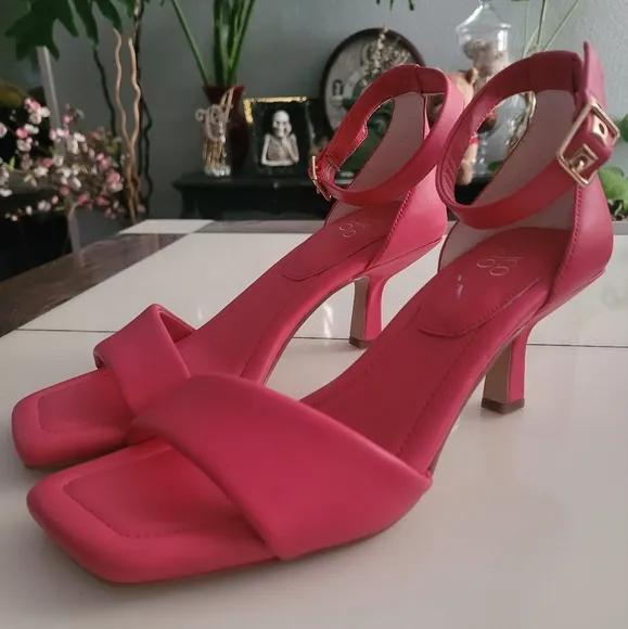 Franco Sarto Bery Open Toe Low Kitten Ankle Strap Heels, Pink, Size 10 M