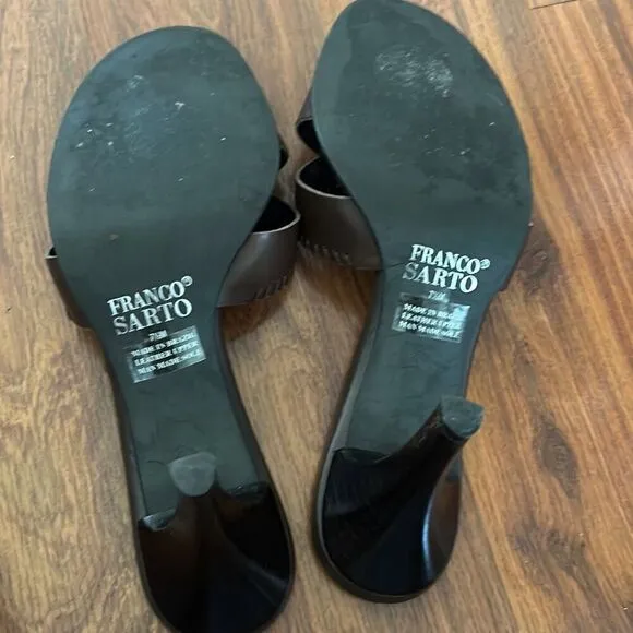 Franco Sarto brown leather sandal mules with turquoise size 7.5