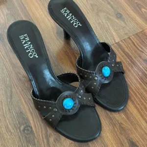 Franco Sarto brown leather sandal mules with turquoise size 7.5