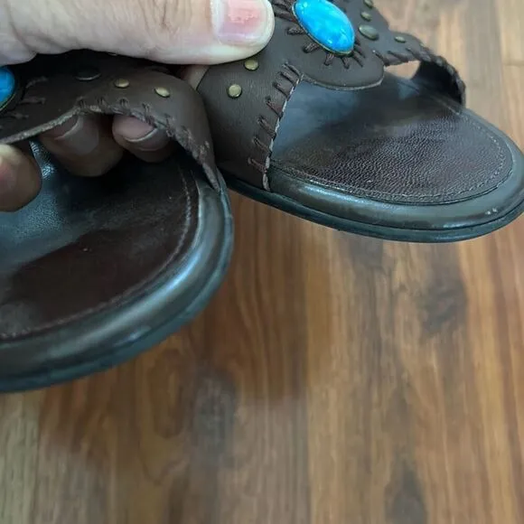 Franco Sarto brown leather sandal mules with turquoise size 7.5