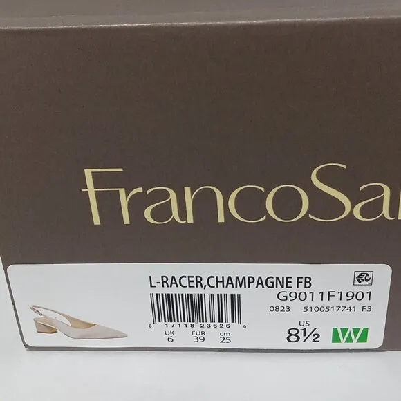 FRANCO SARTO L-Racer Champagne Slingback Pointed Toe Heels Womens Size 8.5 NWB