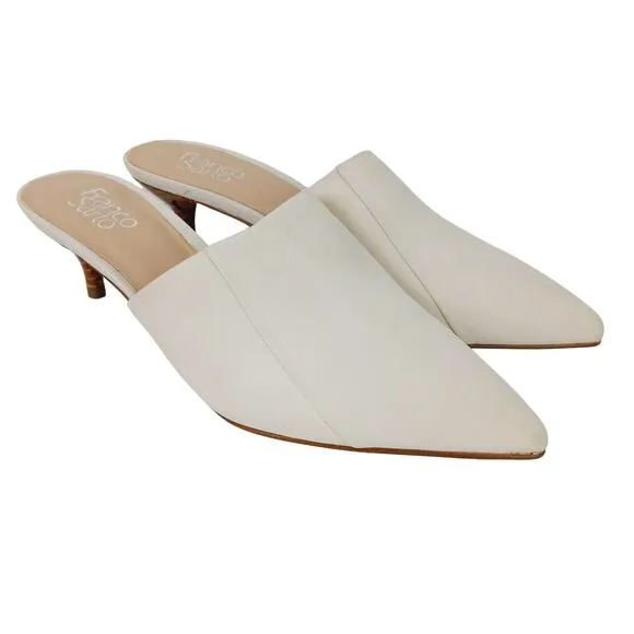 Franco Sarto SZ 10 Doxie Cream Leather Slip On Kitten Heel Mules