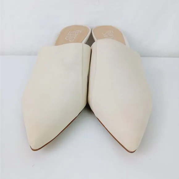 Franco Sarto SZ 10 Doxie Cream Leather Slip On Kitten Heel Mules