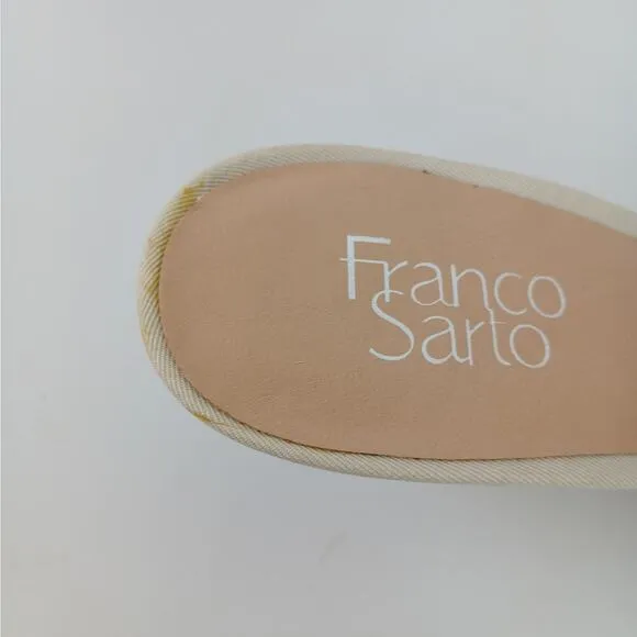 Franco Sarto SZ 10 Doxie Cream Leather Slip On Kitten Heel Mules