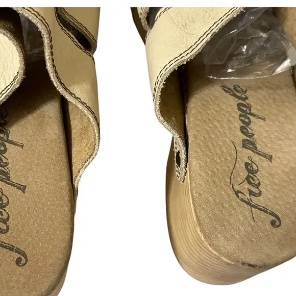 Free People $258 Libra Cream Leather Fisherman Wedge Chunky Wooden Clogs size 10