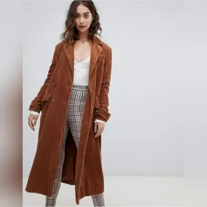 Free People Abbey Road  Corduroy Duster Coat Cedar Size Medium
