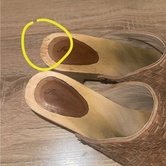 Free People Adelaide Woven Basketweave Leather‎ Platform Wooden Mules Clogs 38
