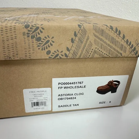 Free People Astoria Leather Clog in Saddle Tan size 9 New in Box