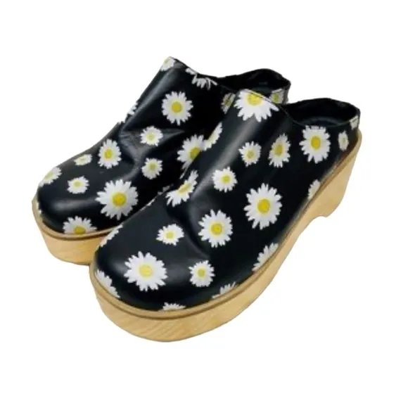 FREE PEOPLE Black Daisy Print Conversational Clog Shoe Size 38.5 NEW