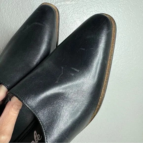 Free People black leather square toe wooden block heel slip on mules size 38 NEW