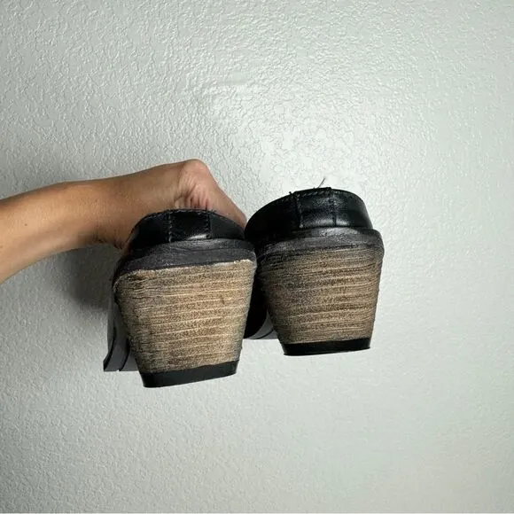 Free People black leather square toe wooden block heel slip on mules size 38 NEW