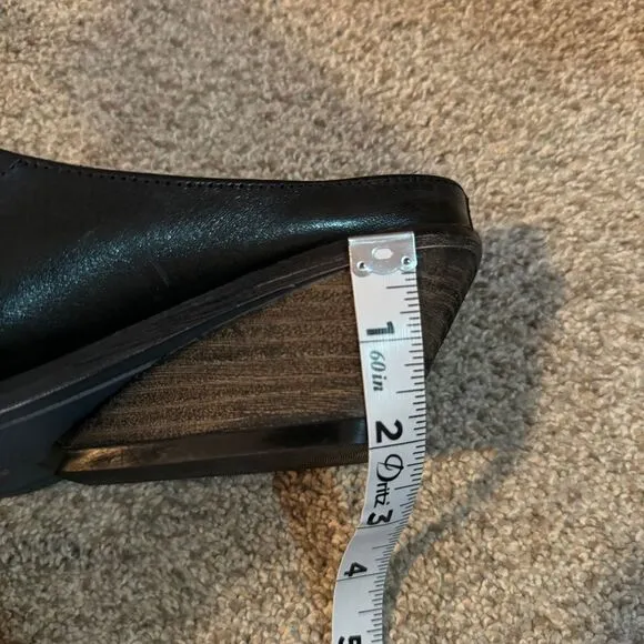 Free People black leather square toe wooden block heel slip on mules size 38 NEW
