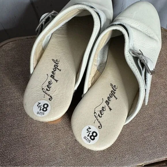 Free People bone leather studded chunky buckle wooden platform clogs size 39 NEW
