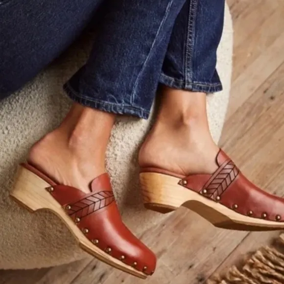 Free People Chloe Leather Clogs, EU 39
