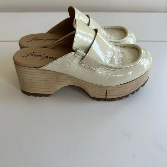 Free‎ People Corbin Platform Loafer Mule Clogs Y2K Patent Leather 8.5 39 Block