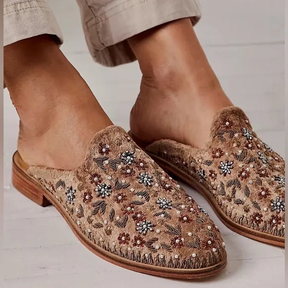 FREE PEOPLE Cosmic Velvet Loafer Beaded Mule