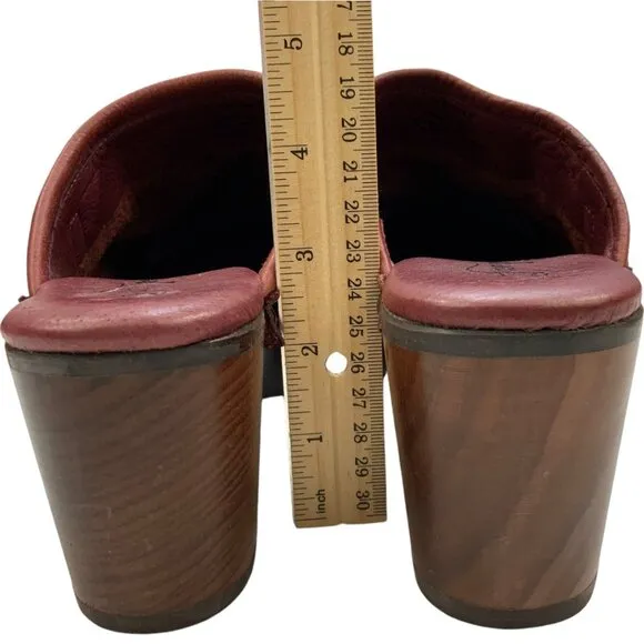 Free People Culver City Clogs Shoes 40 Mahogany Wooden Platform Buckle Leather