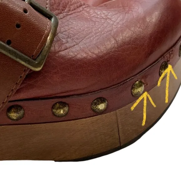 Free People Culver City Clogs Shoes 40 Mahogany Wooden Platform Buckle Leather