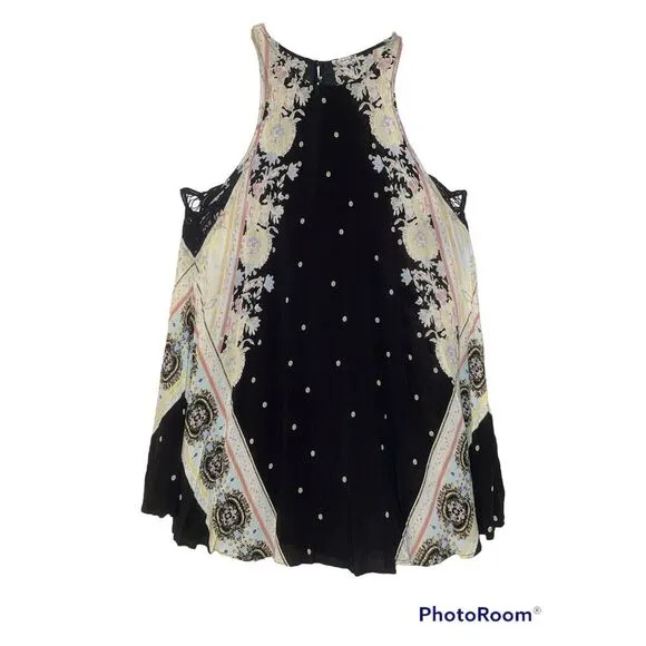FREE People Darjeeling Black Print Mini Sleeveless Slip Dress size XS