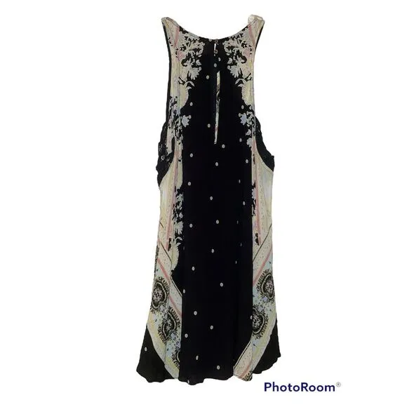 FREE People Darjeeling Black Print Mini Sleeveless Slip Dress size XS