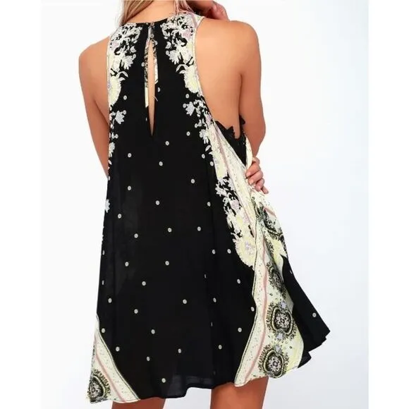 FREE People Darjeeling Black Print Mini Sleeveless Slip Dress size XS