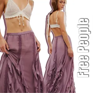 Free People Intimately Icing On Top Ruffle Sheer‎ Slip Maxi Skirt Small