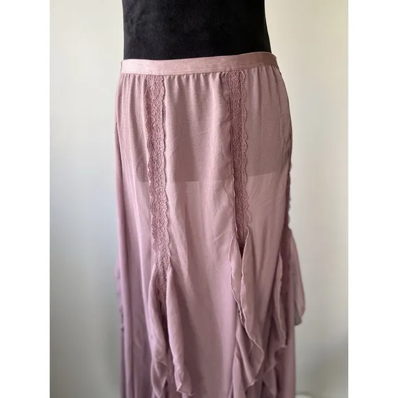 Free People Intimately Icing On Top Ruffle Sheer‎ Slip Maxi Skirt Small
