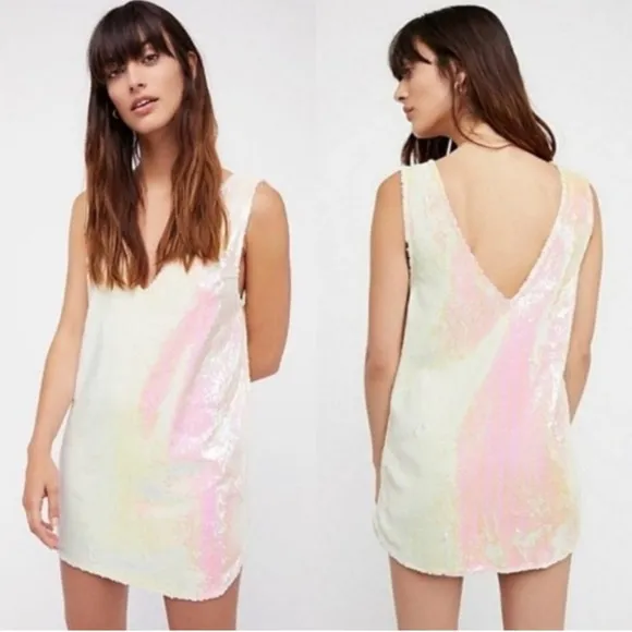 Free People Intimately Opal Iridescent Sequin Slip Mini Dress