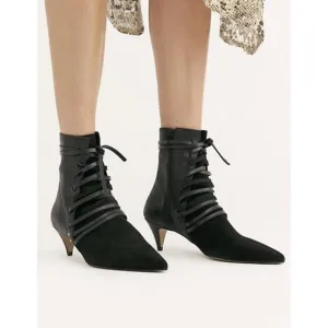 Free People Juliette kitten heel black booties sz EU 40