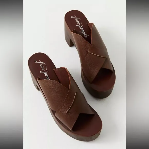 Free People Kora Platform Clogs Chunky Wooden Platform Leather upper