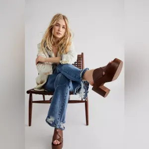 Free People Kora Platform Clogs Chunky Wooden Platform Leather upper