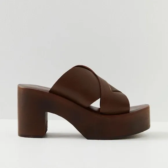 Free People Kora Platform Clogs Chunky Wooden Platform Leather upper
