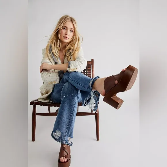 Free People Kora Platform Clogs Chunky Wooden Platform Leather upper
