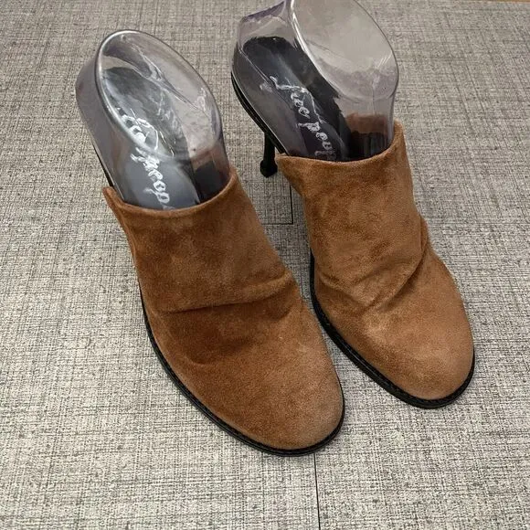 FREE PEOPLE Leila Heeled Suede Mule Size 40 US 9 Cognac Brown NEW Boho Festival