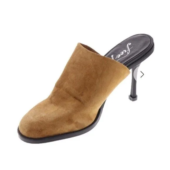 FREE PEOPLE Leila Heeled Suede Mule Size 40 US 9 Cognac Brown NEW Boho Festival